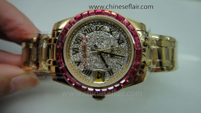 Datejust Pearlmaster Yellow Gold Rolex Rainbow Bezel Watch